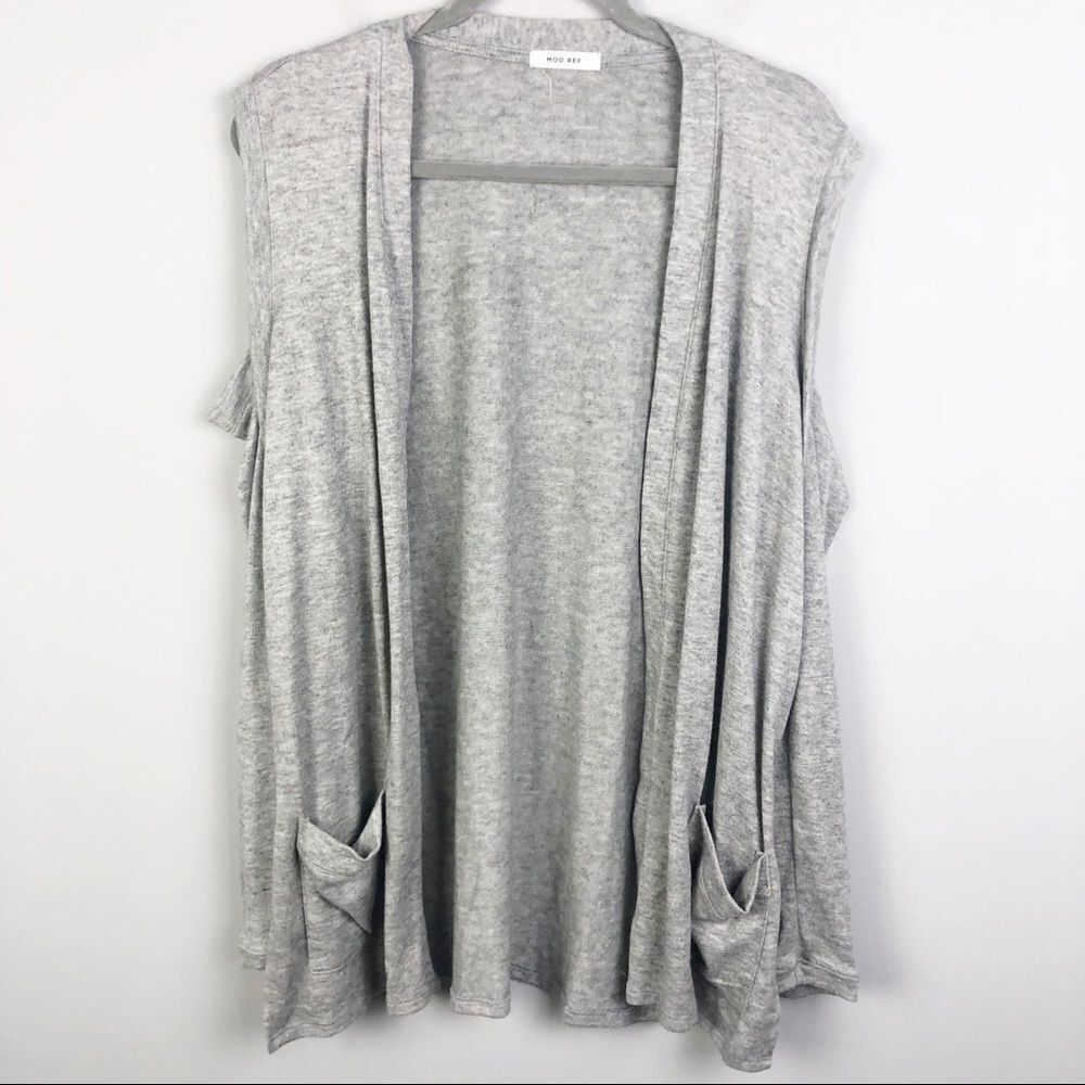 MOD REF | Cold Shoulder Cardigan Open Front Gray L